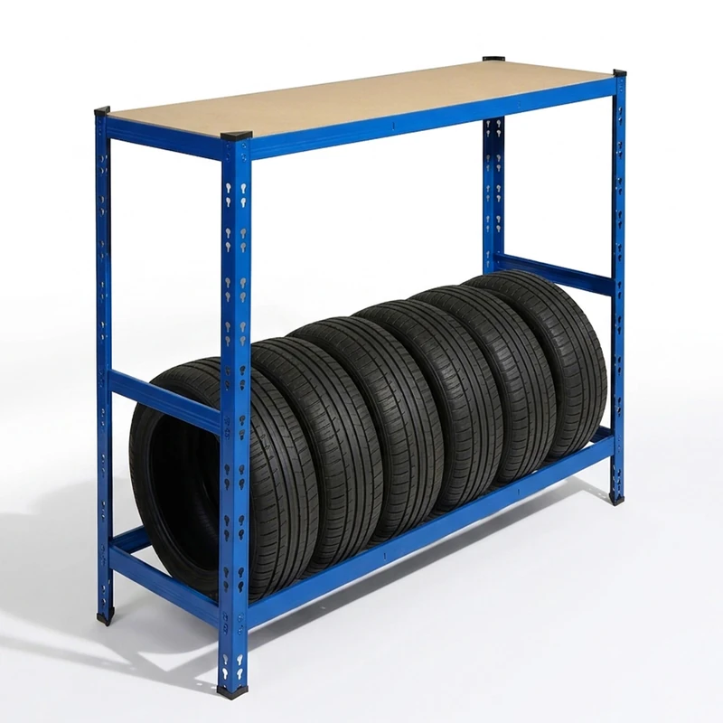 Relaxdays tyre rack for 6 tyres, HxWxD 110 x 120 x 40 cm, 300 kg, steel, tool-free assembly, workshop, blue - Image 1