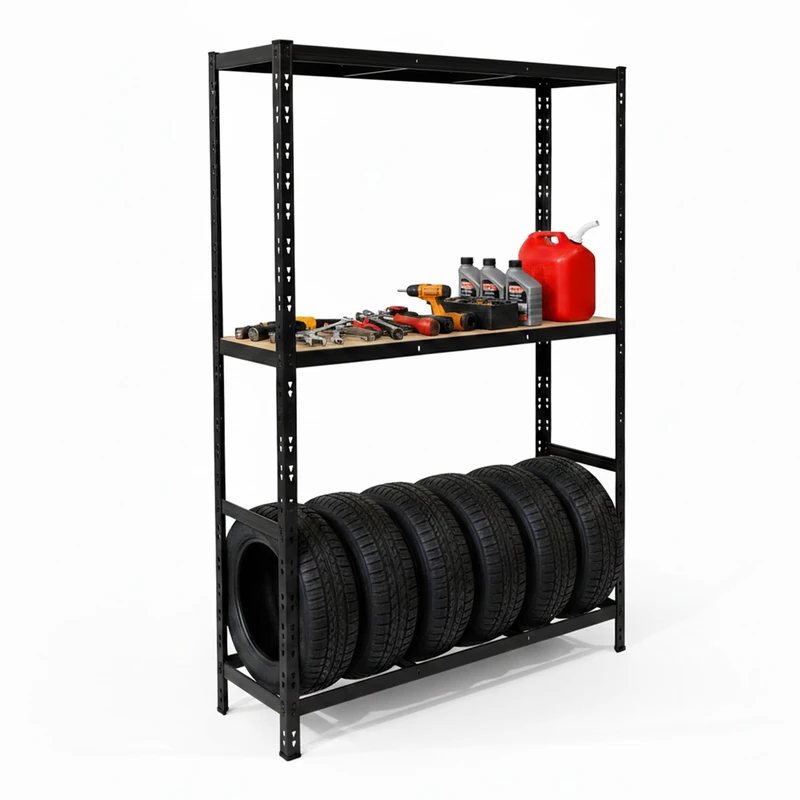 Relaxdays tyre rack for 6 tyres, HxWxD 180×120×40 cm, 450 kg, steel, tool-free assembly, garage/workshop, black