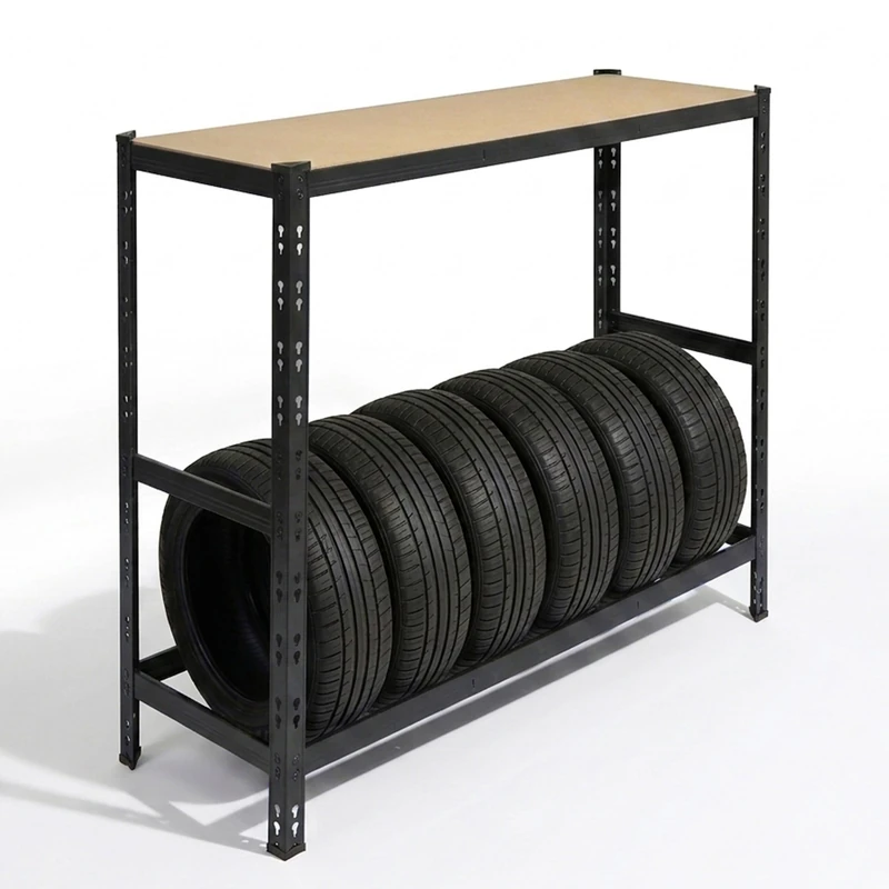 Relaxdays tyre rack for 6 tyres, 110x120x40 cm, 150 kg per shelf, steel, plug-in, workshop storage, black