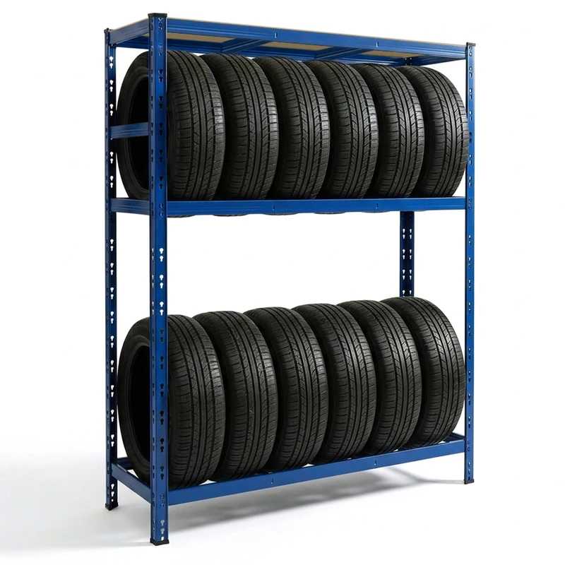 Relaxdays tyre rack, 12 tyres, HxWxD 180 x 120 x 40 cm, 450 kg, steel, slot-together assembly, workshop, blue
