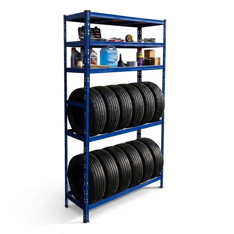Relaxdays tyre rack for 12 tyres, HxWxD 210 x 120 x 40 cm, 750 kg, steel, plug-in system, garage/workshop, blue