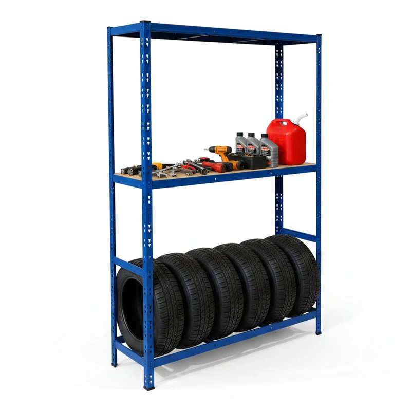 Relaxdays tyre rack for 6 tyres, HxWxD 180 x 120 x 40 cm, 450 kg, steel, plug-in system, workshop storage, blue