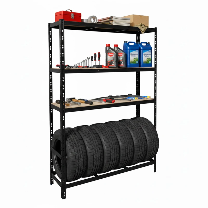 Relaxdays tyre rack for 6 tyres, HxWxD 180x120x40 cm, 600 kg, steel, plug-in system, garage tyre storage, black