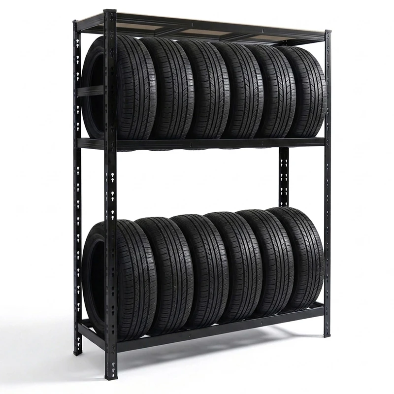 Relaxdays tyre rack for 12 tyres, HxWxD 180x120x40 cm, 450 kg, steel, plug-in system, workshop storage, black