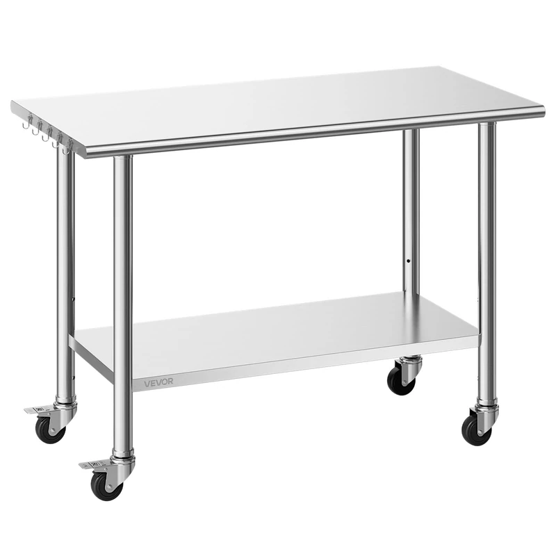 VEVOR Stainless Steel Work Table, 61x122 cm Food Prep Table with Wheels