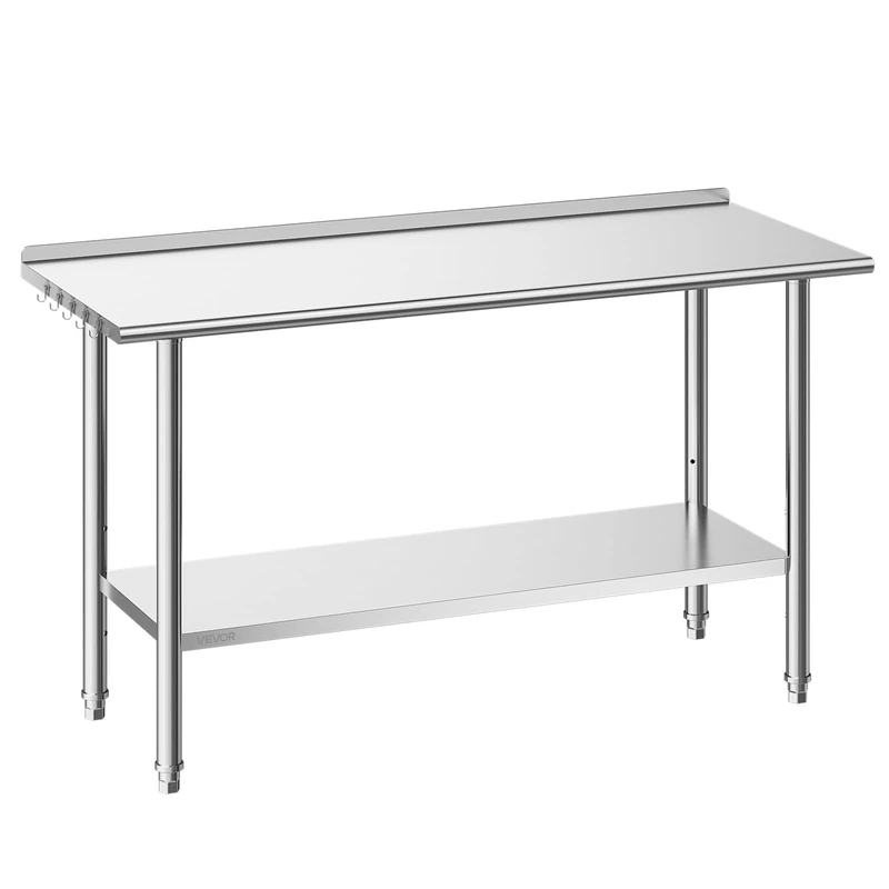 VEVOR Stainless Steel Work Table, 61x152 cm Food Prep Table Backsplash
