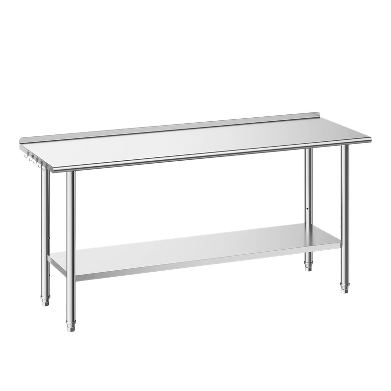 VEVOR Stainless Steel Work Table, 61x183 cm Food Prep Table Backsplash