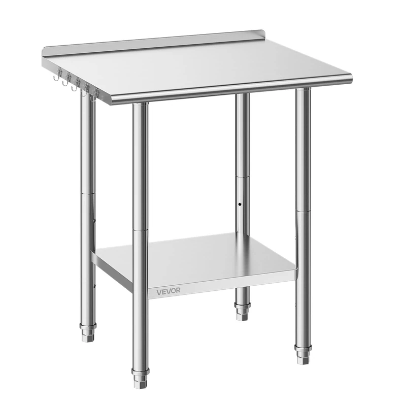 VEVOR Stainless Steel Work Table, 61x76 cm Food Prep Table with Backsplash