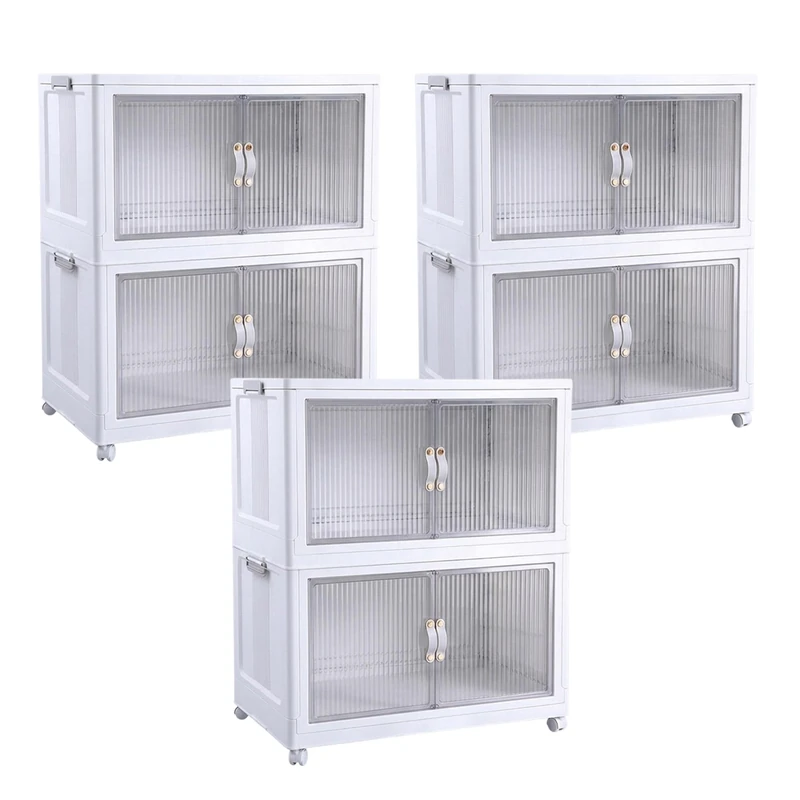 Well Home Double Storage Cabinet, White, 45 x 27 x 81 cm, Set of 3 - Image 1
