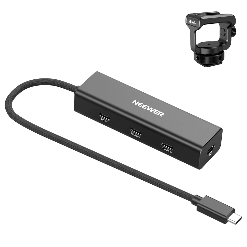 NEEWER USB C Hub Dock with Cold Shoe Mount, 4 in 1 USB 3.1 Gen2 Extender Multiport Adapter Dongle, 100W PD Charging, 10Gbps, 4K 60Hz Compatible with iPhone iPad Mac Android Laptop Field Monitor