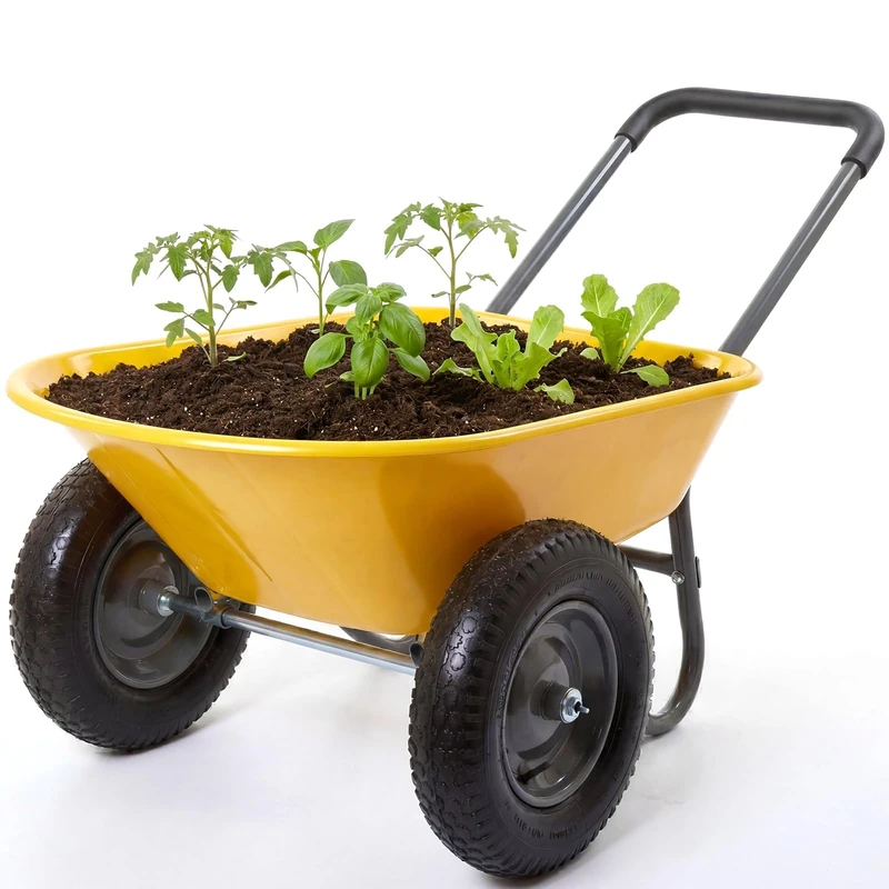 Double Wheel Garden Wheelbarrow, Sturdy Iron and Plastic, Multi-Purpose Wheelbarrow for Home Garden Work - Image 1