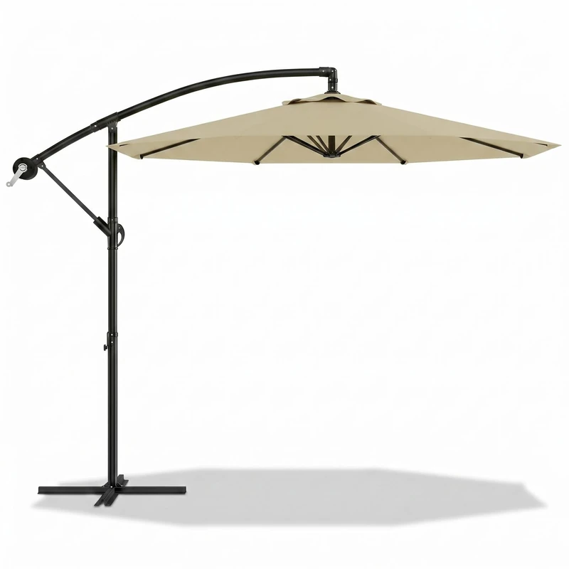 Garvee Rotatable Parasol Ø 300 cm – UV Protection, Waterproof Fabric Anti-Fading – Tilting, with Crank Handle, Case and Base Included – Ideal for Terrace, Garden and Swimming Pool, khaki