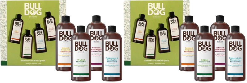 BULLDOG SKINCARE - Multi-Fragrance Shower Gel Giftset for Men | Shower Gel Pack of 8 x 500ml | Vegan Friendly