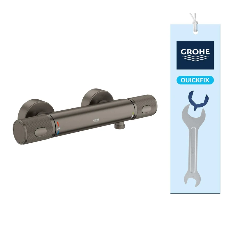 GROHE Precision Feel - Wall Mounted Exposed Thermostatic Cooltouch Shower Mixer (Knurl Grip, Safety Button at 38°C, EcoButton, Metal Escutcheon), Brushed Anthracite, 34790AL0 - Image 1