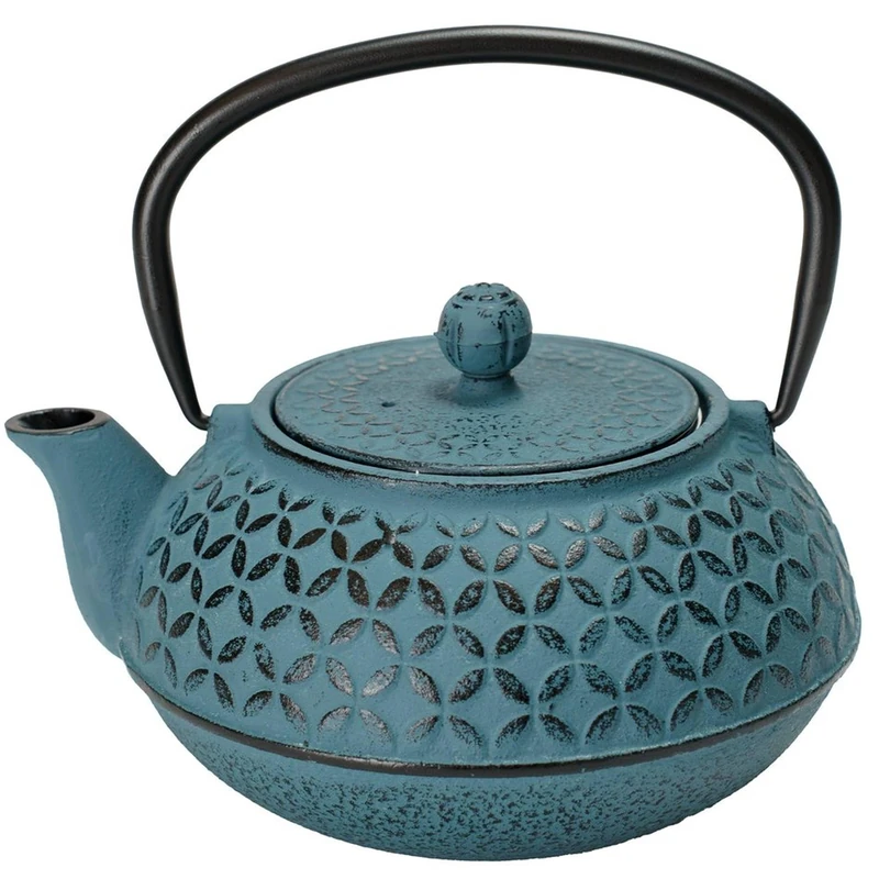 Well Home Cast Iron Teapot Blue Flower 1L with Filter - Image 1