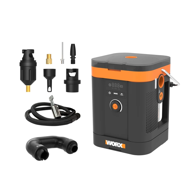 Worx WX098.9 Cordless Compressor 20V Multifunction Air Pump with High Pressure & High Volume, Digital Display, LED Light, Max 10.3 Bar / 150 PSI, PowerShare Compatible, Without Battery & Charger
