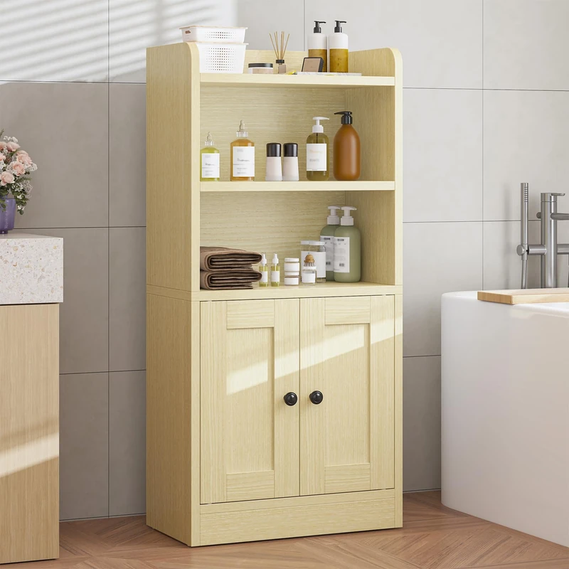 Feonase Small Bathroom Storage Cabinet with 2 Magnetic Doors & Shelves – Feestanding Floor Bathroom Storage Unit, Ideal for Small Spaces, Laundry Rooms(20cm D x 37.5cm W x 80cm H)