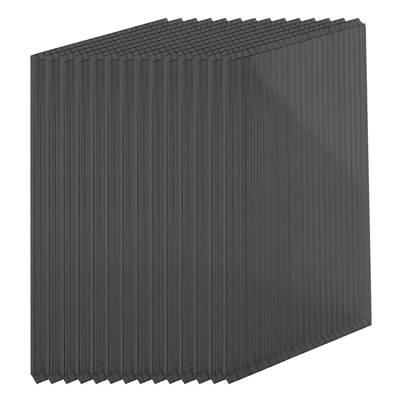 Relaxdays Double-wall panels, set of 14, 6 mm hollow-core, for greenhouse, 121 x 60.5 cm, polycarbonate, anthracite