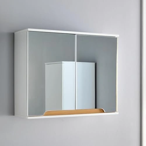 Home Source Florence Mirrored Wall Hanging Bathroom Cabinet – White, Soft-Close Door with Cut-away Handles, 2 Shelves, Vanity Storage Unit, 60x20x49.4cm