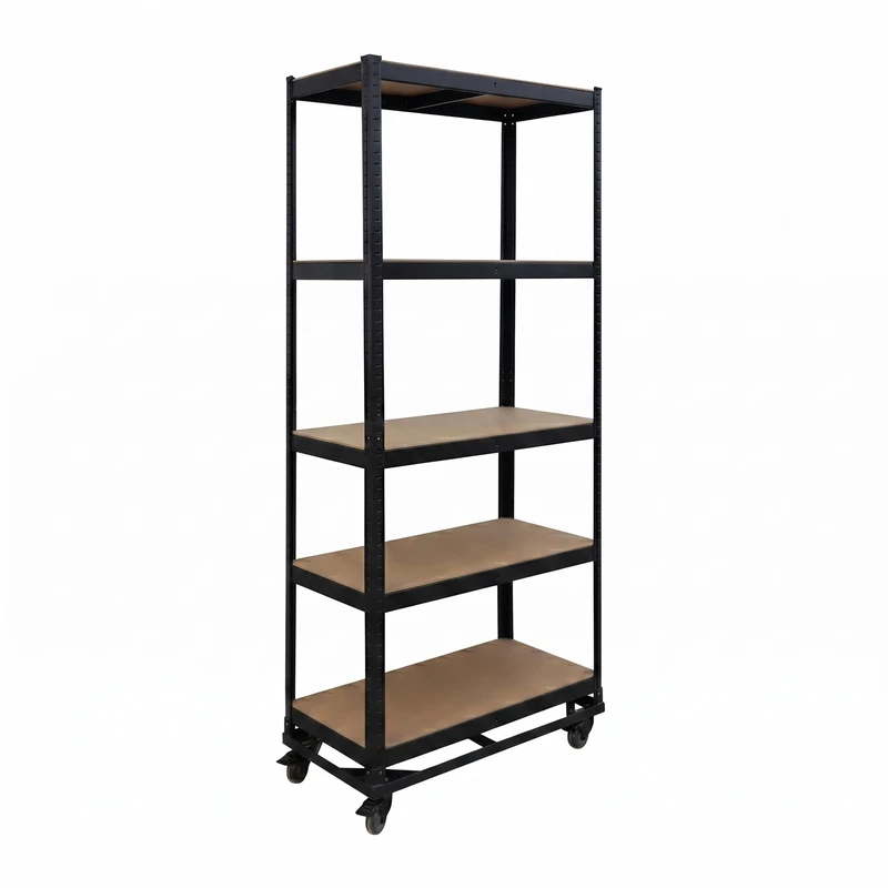 Relaxdays Heavy-duty shelving on castors, HxWxD: 191 x 90 x 45 cm, 750 kg, 5 shelves, steel, plug-in system, black