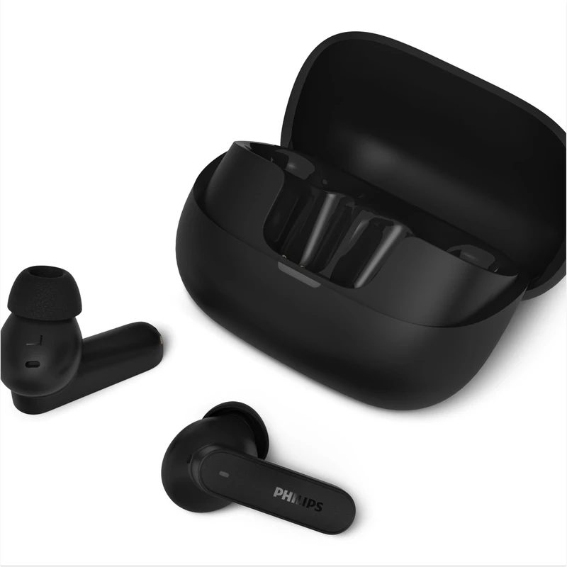 Philips TAT3000BK True Wireless Earbuds with Adaptive Noise Cancelling, 48h Play Time, SecureFit Tips, 6-Mic Clear Calls, Bluetooth 6.0, Auracast, IPX4, Compact Case, Black - Image 1