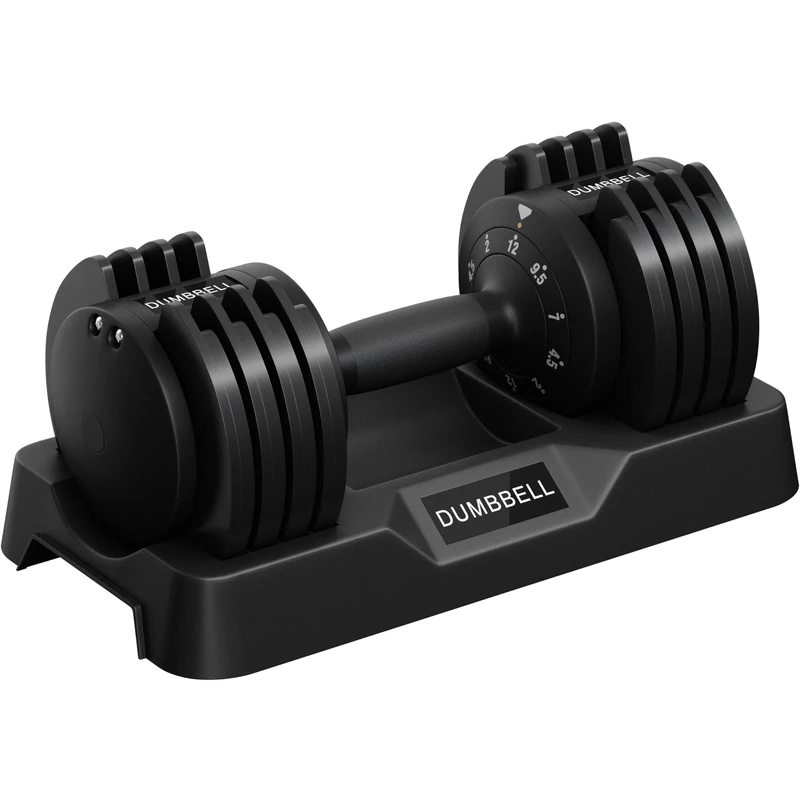 Yaheetech Adjustable Single Dumbbell, 12KG 5-in-1 Quick-Adjust Dumbbell, Space-Saving with Non-Slip Handle and Base for Home Gym Workout Strength Training Full Bodybuilding