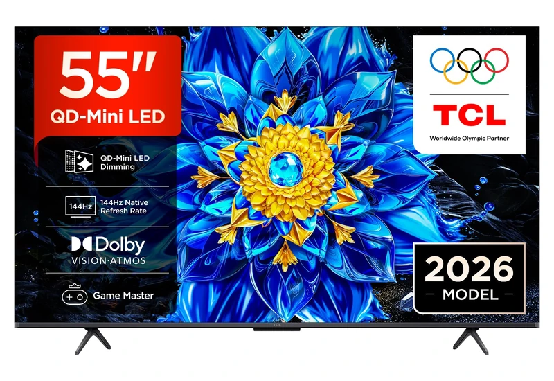 TCL 55P8L-UK 55 Inch QD-Mini LED Dimming 4K HDR Ultra HD TV, Smart Google TV (Dolby Vision, HDR10+ & Atmos, 144Hz VRR, FreeSync Premium, Game Master, Voice Control, 2026 New Model)