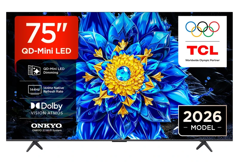 TCL 75P8L-UK 75 Inch QD-Mini LED Dimming 4K HDR Ultra HD TV, Smart Google TV (Dolby Vision, HDR10+ & Atmos, 144Hz VRR, FreeSync Premium, Onkyo 2.1 sound, Game Master, Voice Control, 2026 New Model)