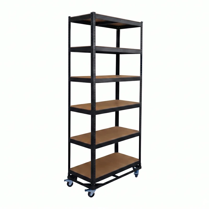 Relaxdays Heavy-duty shelving on castors, HxWxD: 209 x 90 x 40 cm, 900 kg, 6 shelves, steel, plug-in, black - Image 1