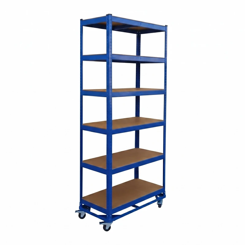 Relaxdays Heavy-duty shelving on castors, HxWxD 209 x 90 x 40 cm, 900 kg, 6 shelves, steel, slot-in, blue - Image 1