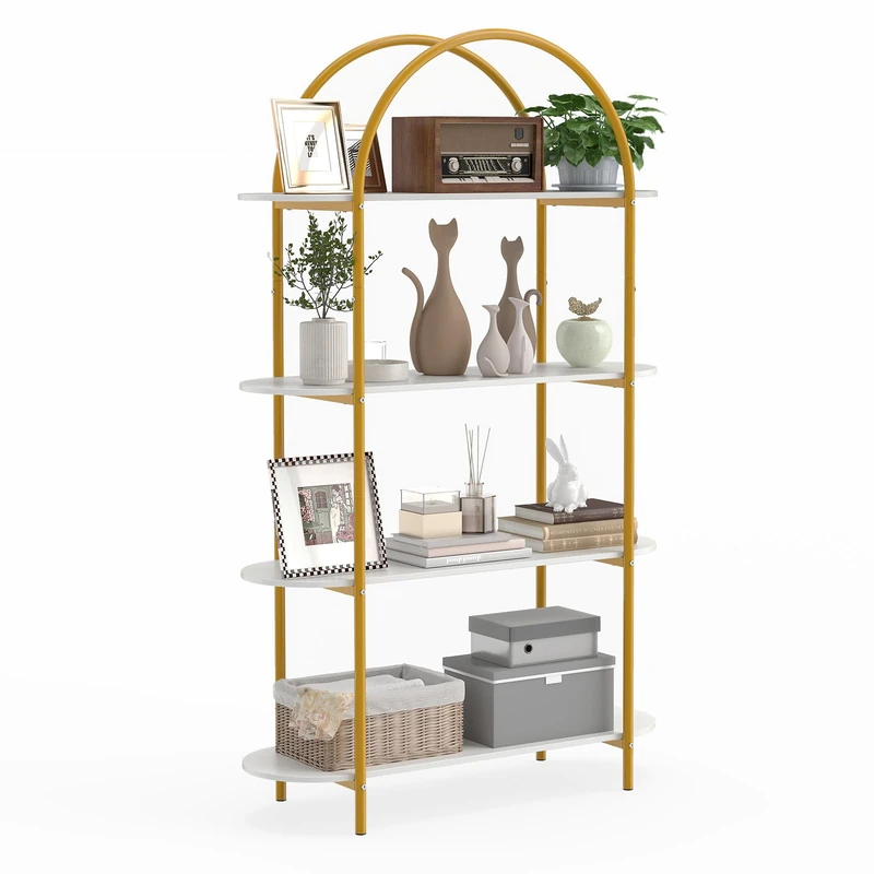 CASART 4 Tier Arched Bookshelf, Modern Tall Open Bookcase Storage Organizer