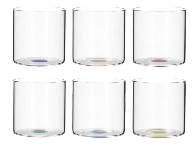 H&H Set of 12 Borosilicate Glass Glasses 33 cl with Coloured Bottom (6 Colours), Transparent Glasses Modern Design, Ideal as Table Place Cards and Matching Set - Image 1