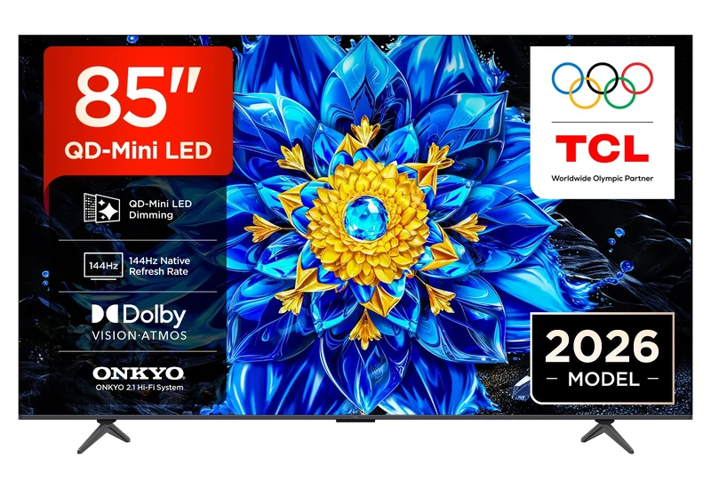 TCL 85P8L-UK 85 Inch QD-Mini LED Dimming 4K HDR Ultra HD TV, Smart Google TV (Dolby Vision, HDR10+ & Atmos, 144Hz VRR, FreeSync Premium, Onkyo 2.1 sound, Game Master, Voice Control, 2026 New Model)