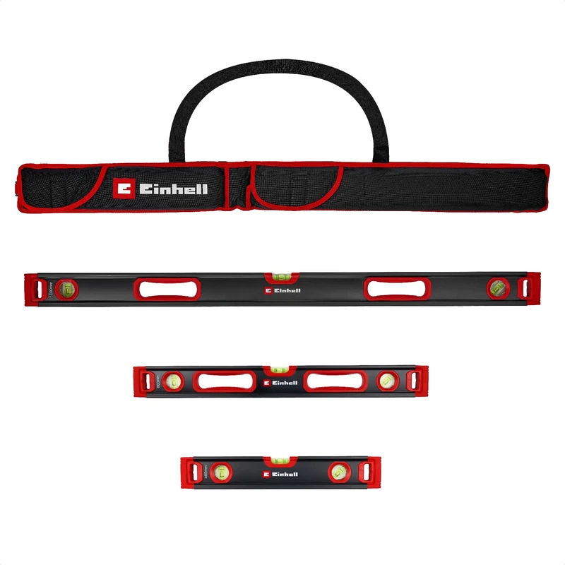 Einhell Spirit Level Set for Professionals, 3 pcs. (40/60 / 100 cm, 3 Vials, Magnetic Base, Measuring Accuracy +/- 0.5 mm, Aluminium Profile, Rubber End Caps, Carry Bag)