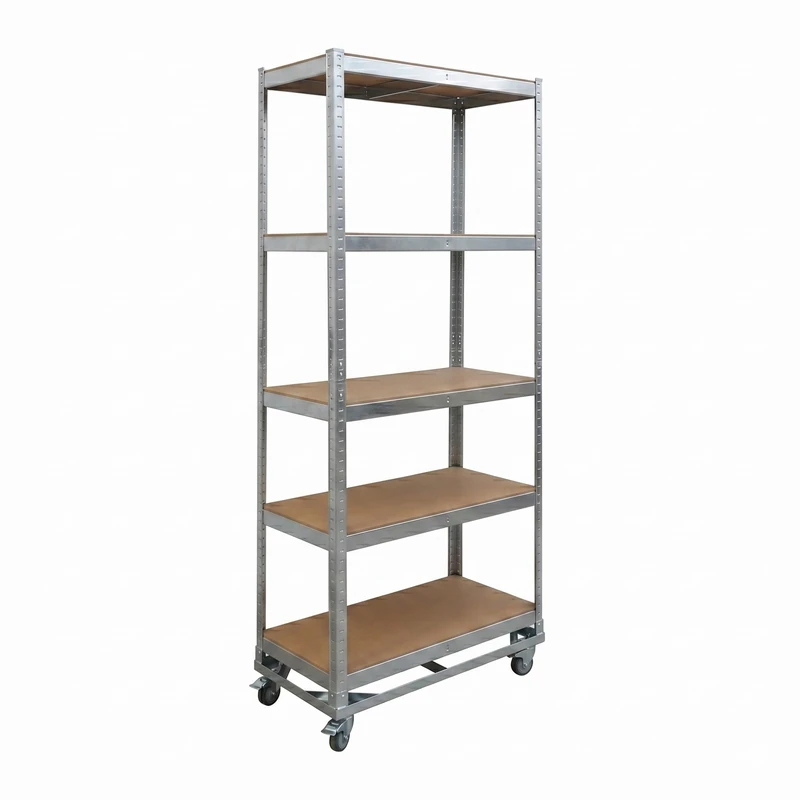 Relaxdays Heavy-duty shelving on castors, HxWxD: 191 x 90 x 45 cm, 750 kg, 5 shelves, steel, plug-in system, silver