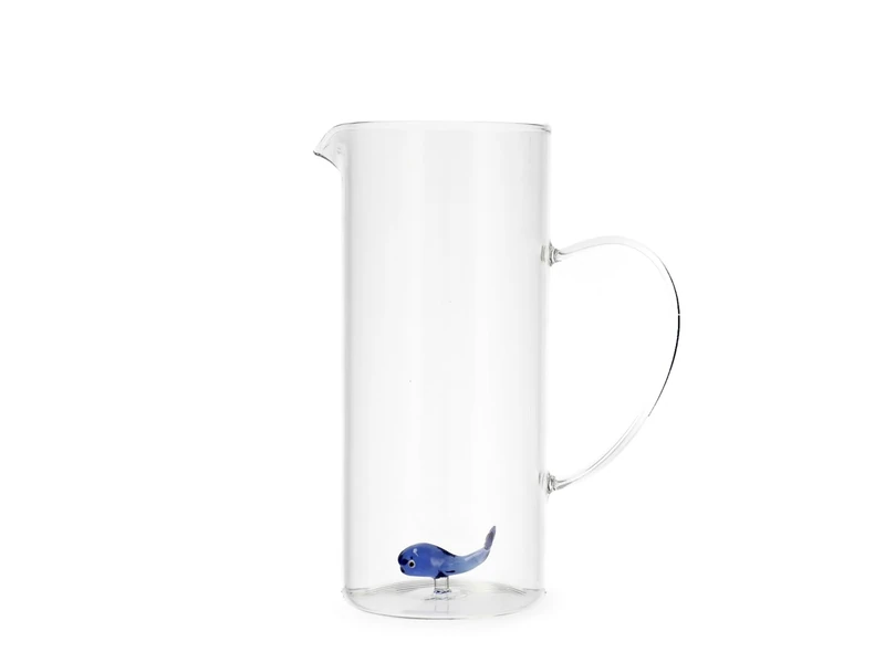 H&H Borosilicate Glass Jug 1.5 L with Blue Whale Decorative Interior, Transparent Carafe Design, Dishwasher, Gift Idea, Party Favour