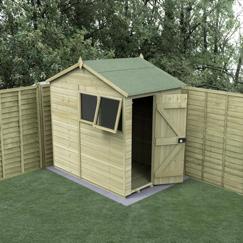 Forest Garden 7x5 Reverse Apex Wooden Shed|2 Window|1 Opening |Timberdale Outdoor Storage with Floor| 25 Yr Anti-Rot Protection