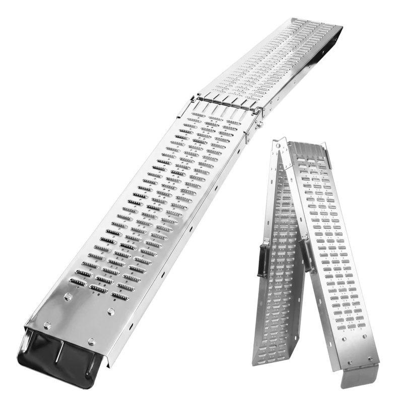 Relaxdays Loading Ramps, 2-piece, for trailers & cars, foldable, 187 cm, motorbike ramp, steel, up to 400 kg, silver