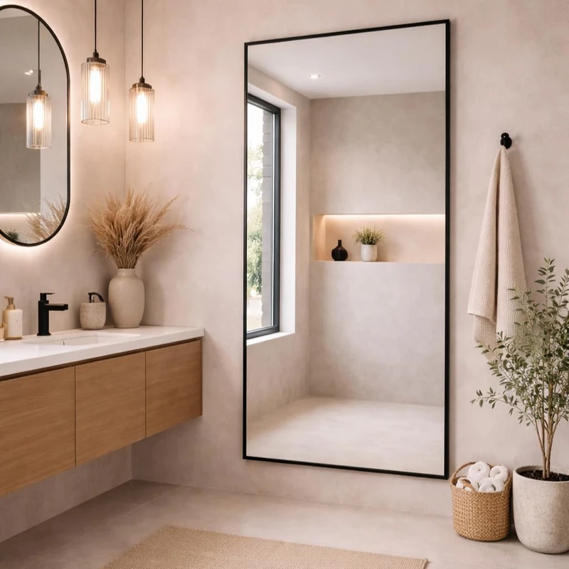 Bathroom Full Length Black Mirror 174 x 85cm – Large Wall Mounted Aluminium Mirror – Modern Rectangular Portrait or Landscape Mirror