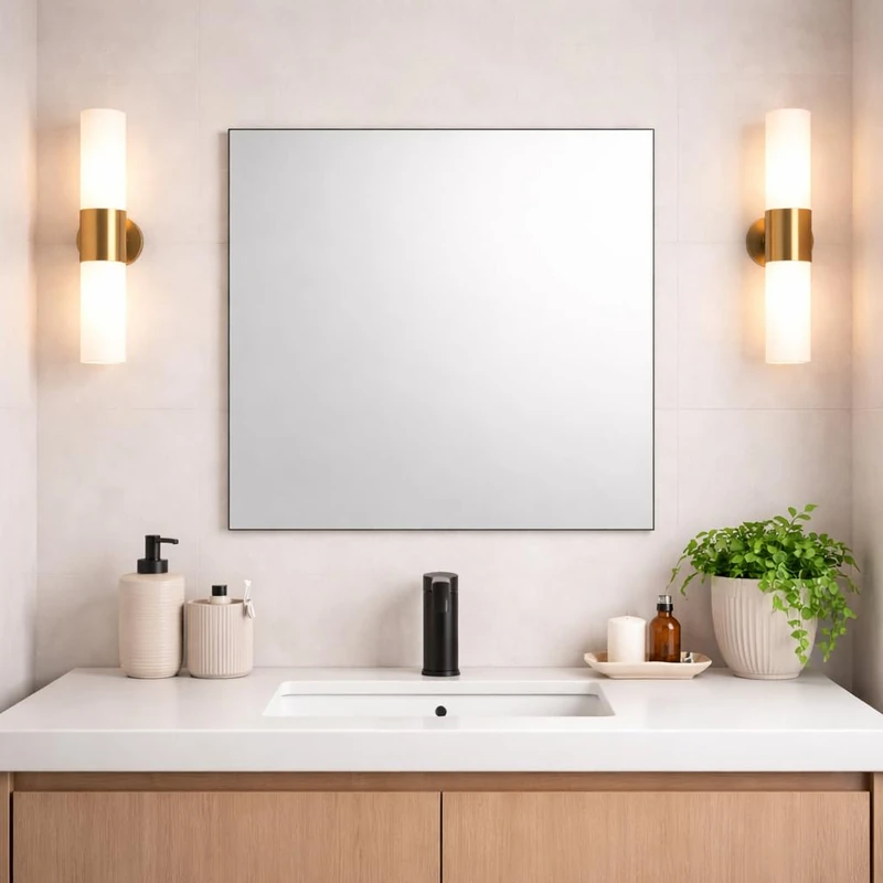 Bathroom Square Frameless Wall Mirror 70 x 70cm – Modern Wall Mounted Vanity Mirror – Large Contemporary Mirror – Polished Edge