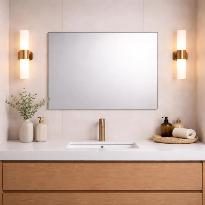 Bathroom Rectangular Frameless Wall Mirror 100 x 70cm – Large Wall Mounted Vanity Mirror – Modern Polished Edge Glass – Portrait or Landscape Hanging