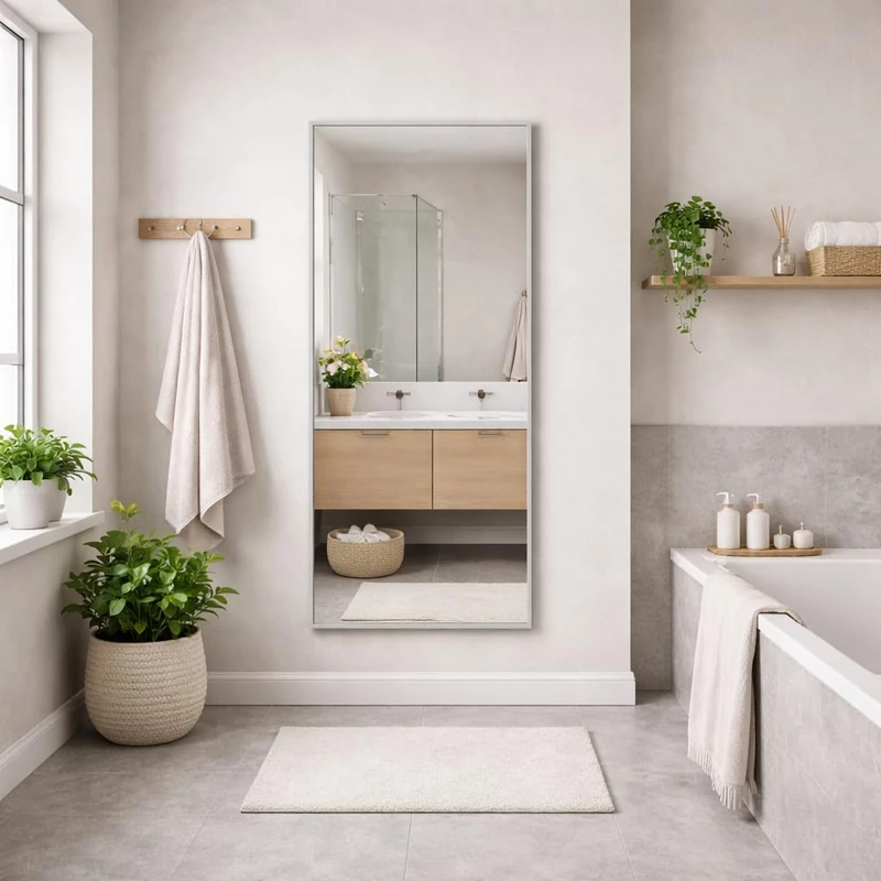 Bathroom Full Length Silver Mirror 150 x 60cm – Large Wall Mounted Aluminium Mirror – Modern Rectangular Portrait or Landscape Mirror