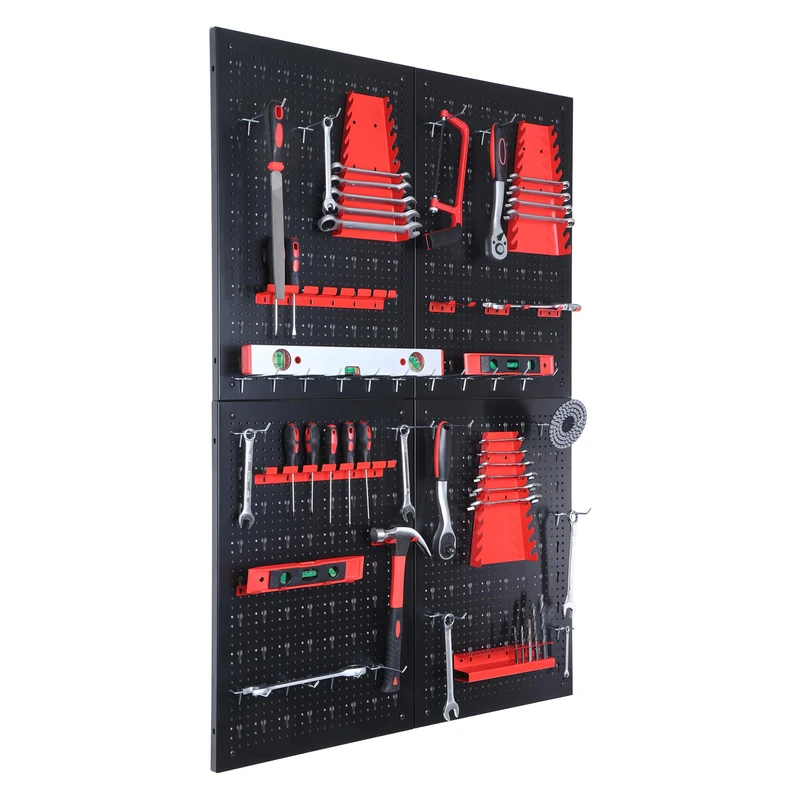 Relaxdays pegboard, 4 panels, 39-piece accessory set, HxW: 60 x 40 cm, metal, workshop, black/red - Image 1