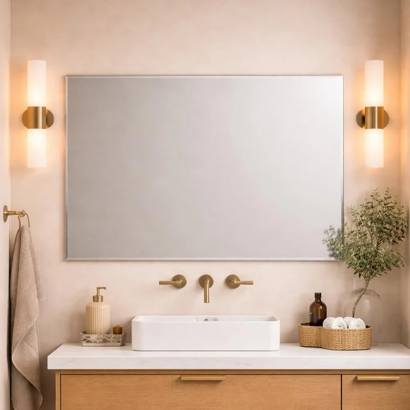 Bathroom Rectangular Frameless Wall Mirror 120 x 80cm – Large Wall Mounted Vanity Mirror – Modern Polished Edge Glass – Portrait or Landscape Hanging
