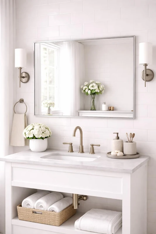 Bathroom Aluminium Metal Modern Silver Mirror 1200 x 80cm – Wall Mounted Rectangular Mirror – Portrait or Landscape Hanging – Sleek Contemporary Frame