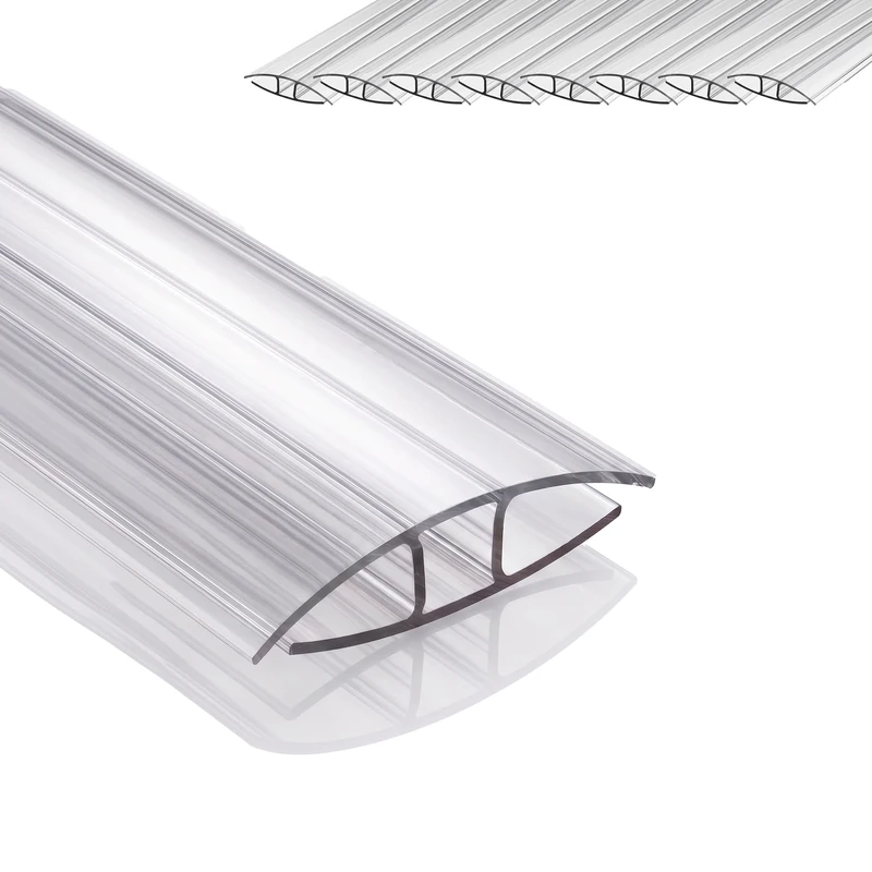 Relaxdays H-profile for twin-wall panels, set of 9, 4–6 mm, UV & weather-resistant, 121 cm, polycarbonate, clear - Image 1