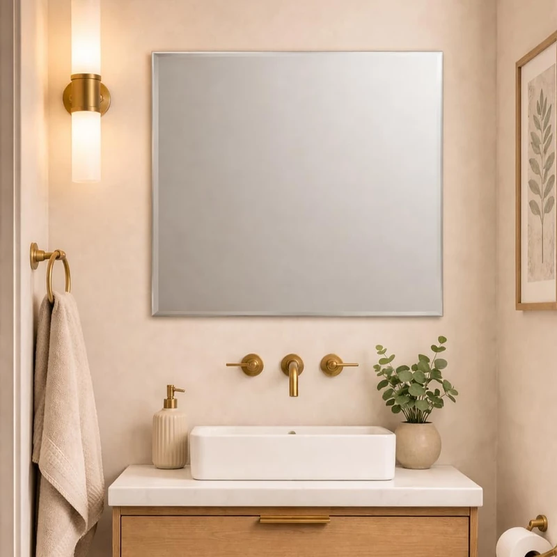 Bathroom Square Frameless Wall Mirror 80 x 80cm – Modern Wall Mounted Vanity Mirror – Large Contemporary Mirror – Polished Edge
