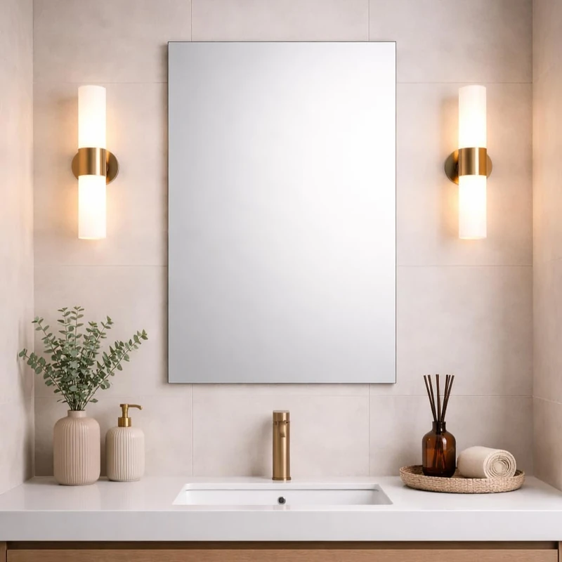 Bathroom Rectangular Frameless Wall Mirror 90 x 60cm – Large Wall Mounted Vanity Mirror – Modern Polished Edge Glass – Portrait or Landscape Hanging