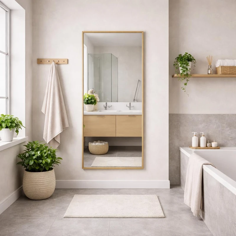Bathroom Full Length Gold Mirror 150 x 60cm – Large Wall Mounted Aluminium Mirror – Modern Rectangular Portrait or Landscape Mirror