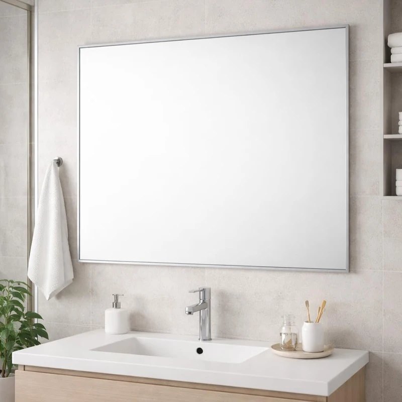 Bathroom Aluminium Metal Modern Silver Mirror 90 x 60cm – Wall Mounted Rectangular Mirror – Portrait or Landscape Hanging – Sleek Contemporary Frame